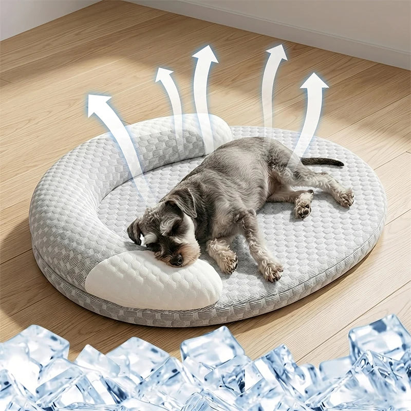 Oval Cooling Pet Bed for Dogs & Cats – Breathable Ice Silk
