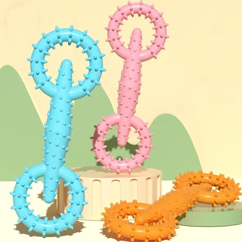 Double Ring Dog Chew Toy – Interactive TPR Rubber for Dental Cleaning & Boredom Relief