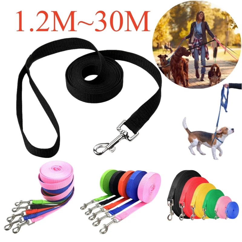 Long Training Dog Leash — Reflective Nylon, 6 Colors, 1.2m to 30m