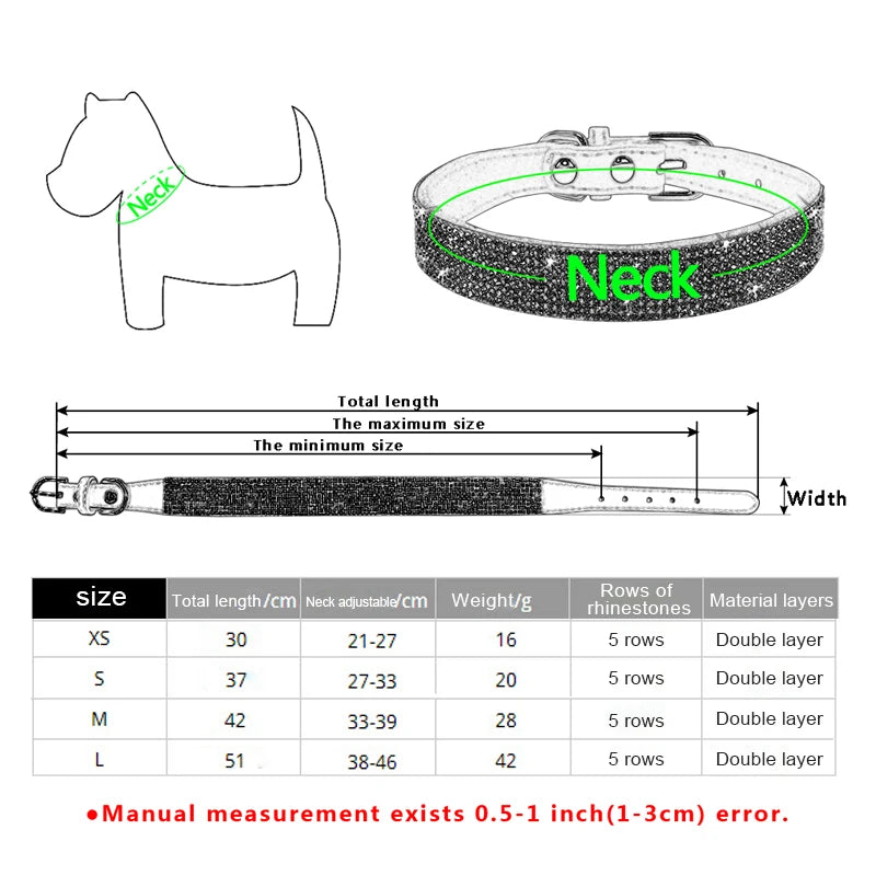 Crystal Rhinestone Dog & Cat Collar — Glamorous Design, 8 Colors & 3 Sizes