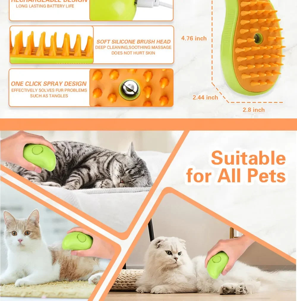 3-in-1 Steam Brush for Cats & Dogs – Grooming, Massage & Steamer