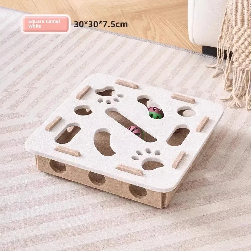 Felt Puzzle Box Cat Toy – 3-in-1 Interactive Scratcher, House & Ball Launcher