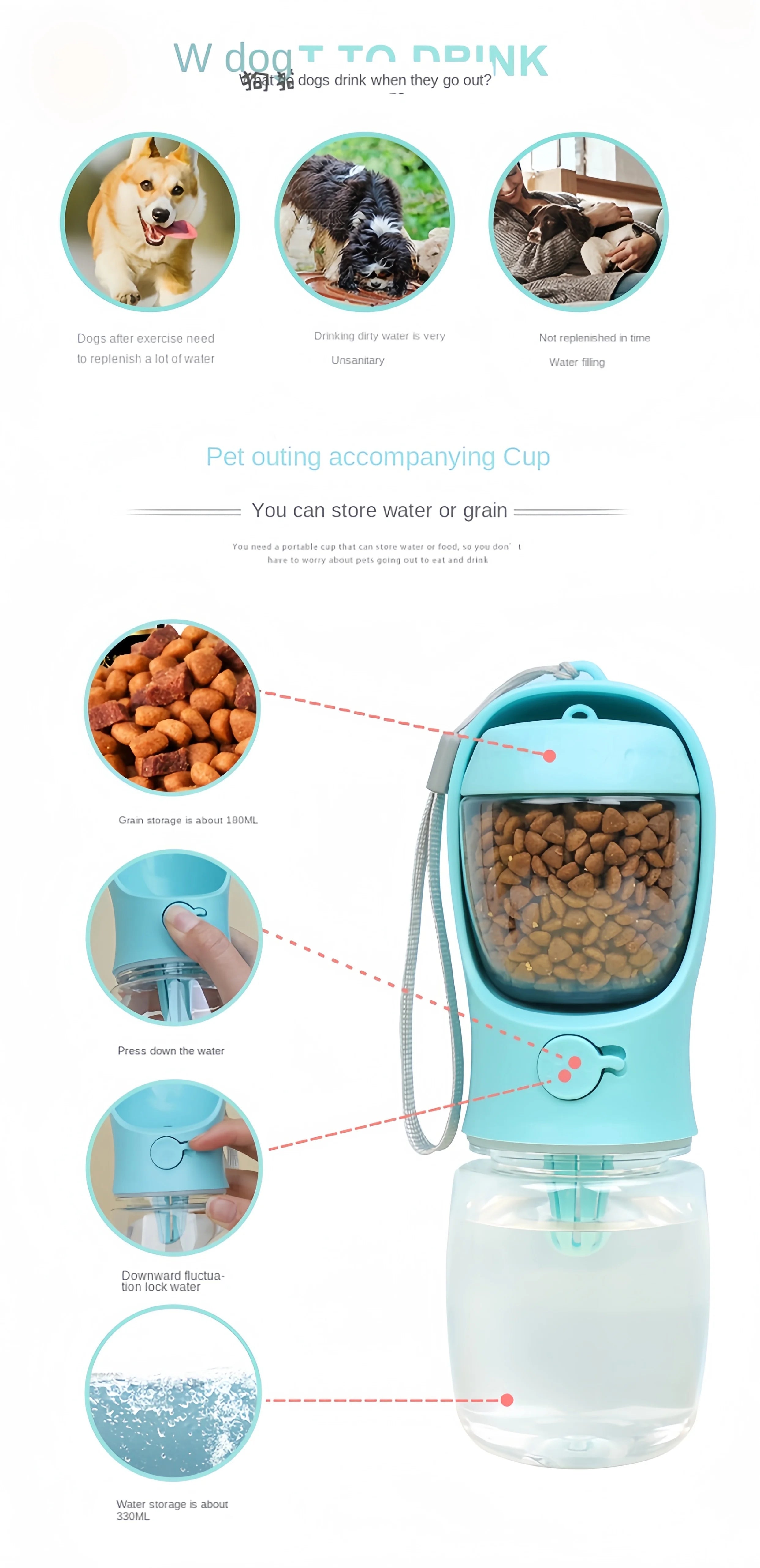 2-in-1 Portable Water Bottle with Food Storage for Dogs & Cats – Travel & Walks