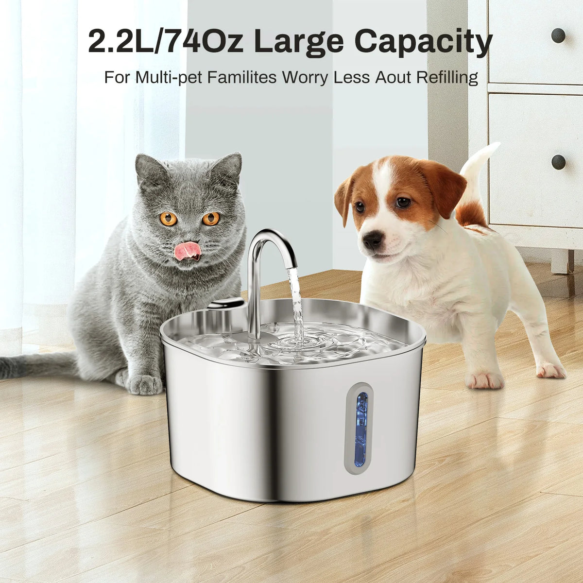 ZYFeeder 2.2L Automatic Pet Water Fountain – Stainless Steel with Sensor & Filters
