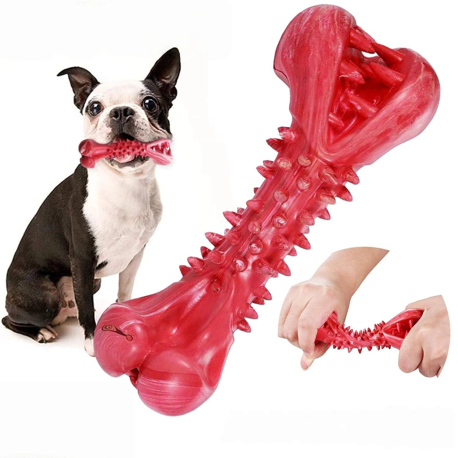 Tough Chew Toy for Large Dogs – Natural Rubber Bone with Beef Flavor & Dental Cleaning