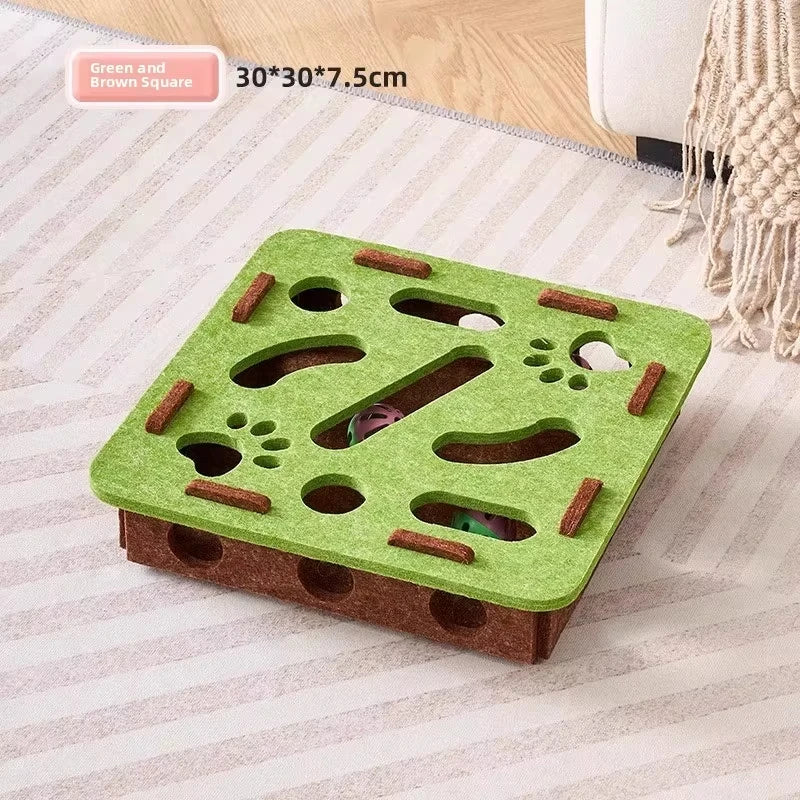 Felt Puzzle Box Cat Toy – 3-in-1 Interactive Scratcher, House & Ball Launcher