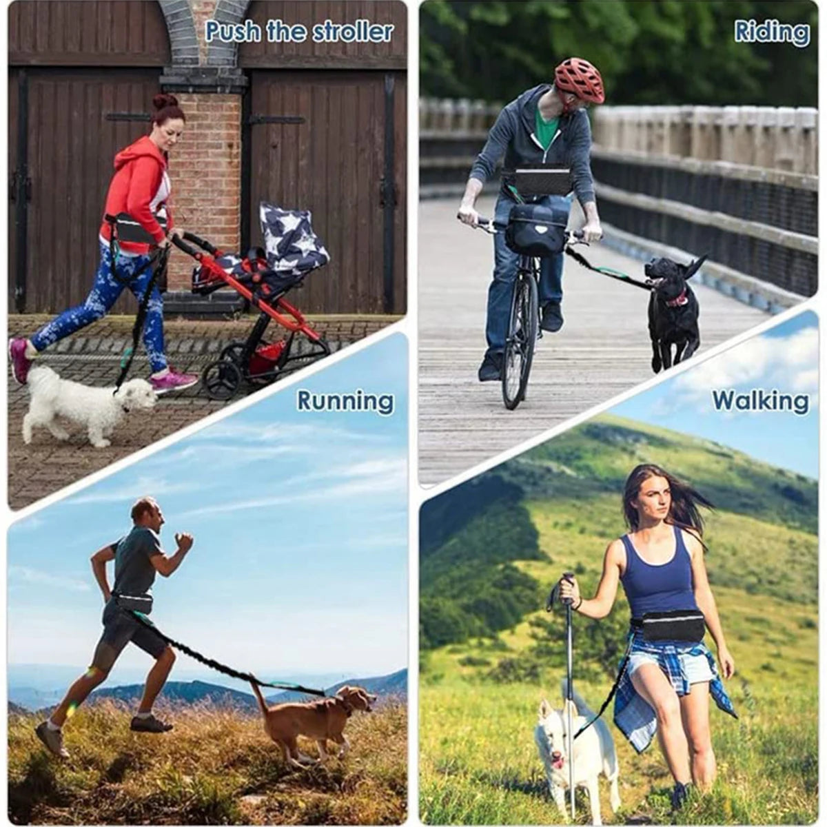 Hands-Free Dog Leash with Waist Bag — Reflective, Elastic, for Running & Walking