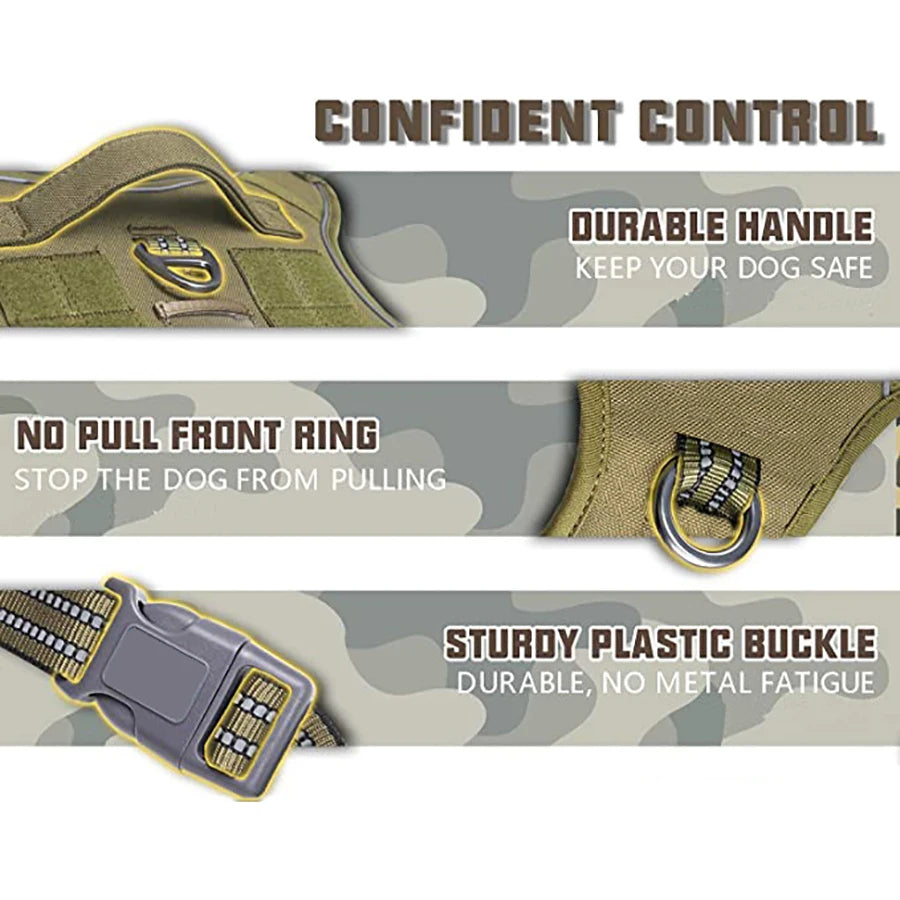 Military Tactical Dog Harness — No-Pull, Reflective with Control Handle