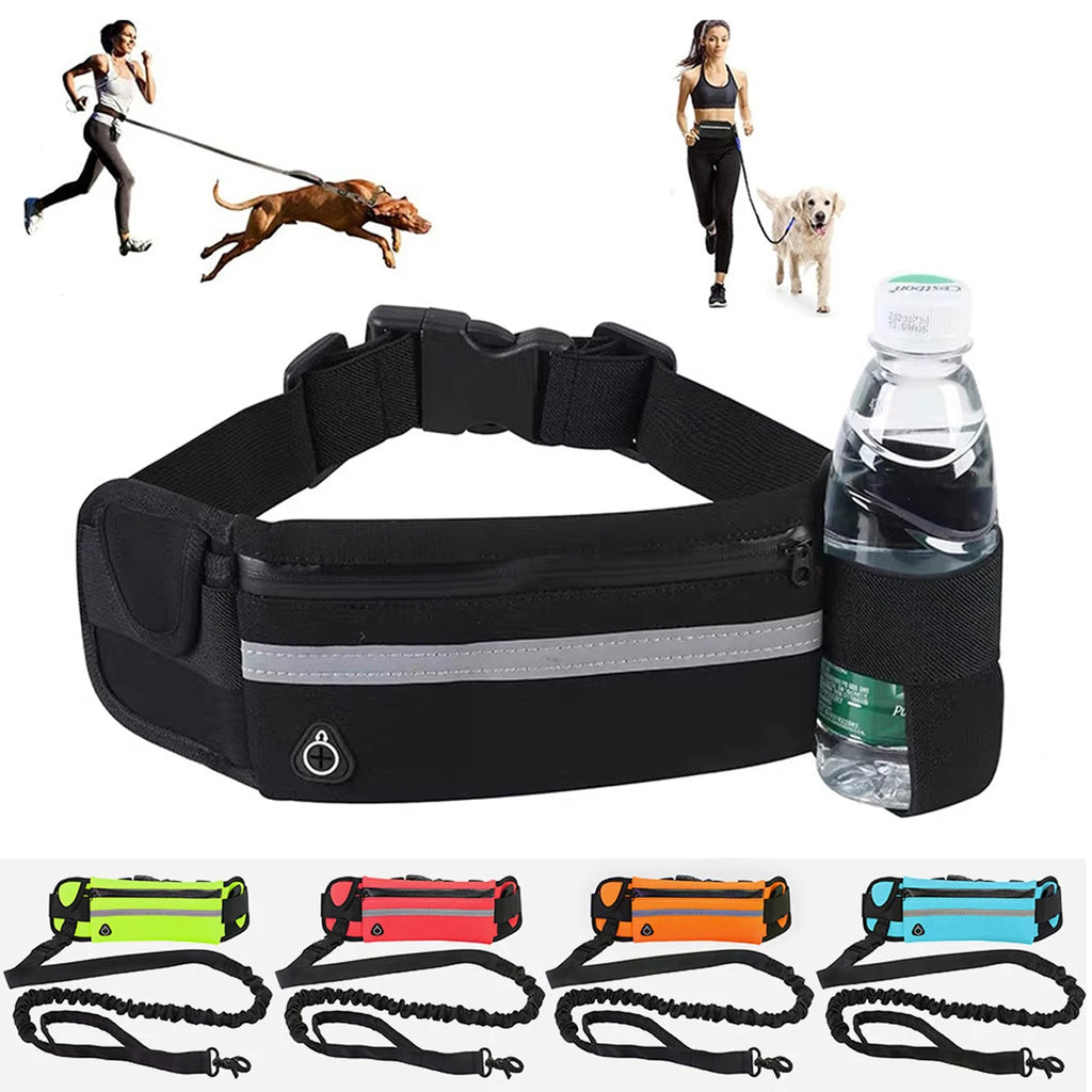 Hands-Free Dog Leash with Waist Bag — Reflective, Elastic, for Running & Walking