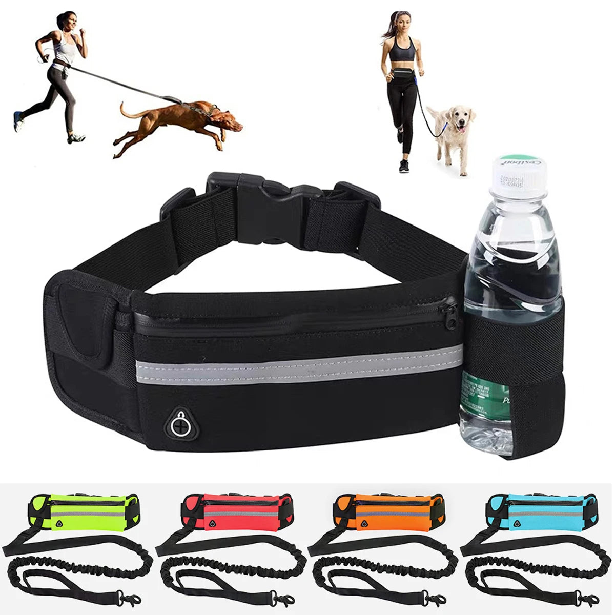 Hands-Free Dog Leash with Waist Bag — Reflective, Elastic, for Running & Walking