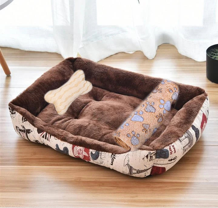 Square Cotton Pet Bed for Dogs & Cats – Warm Nest in Candy Colors