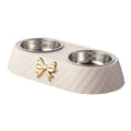 Double Pet Bowl with Bow-Tie Design – Stainless Steel & PP Base for Dogs & Cats