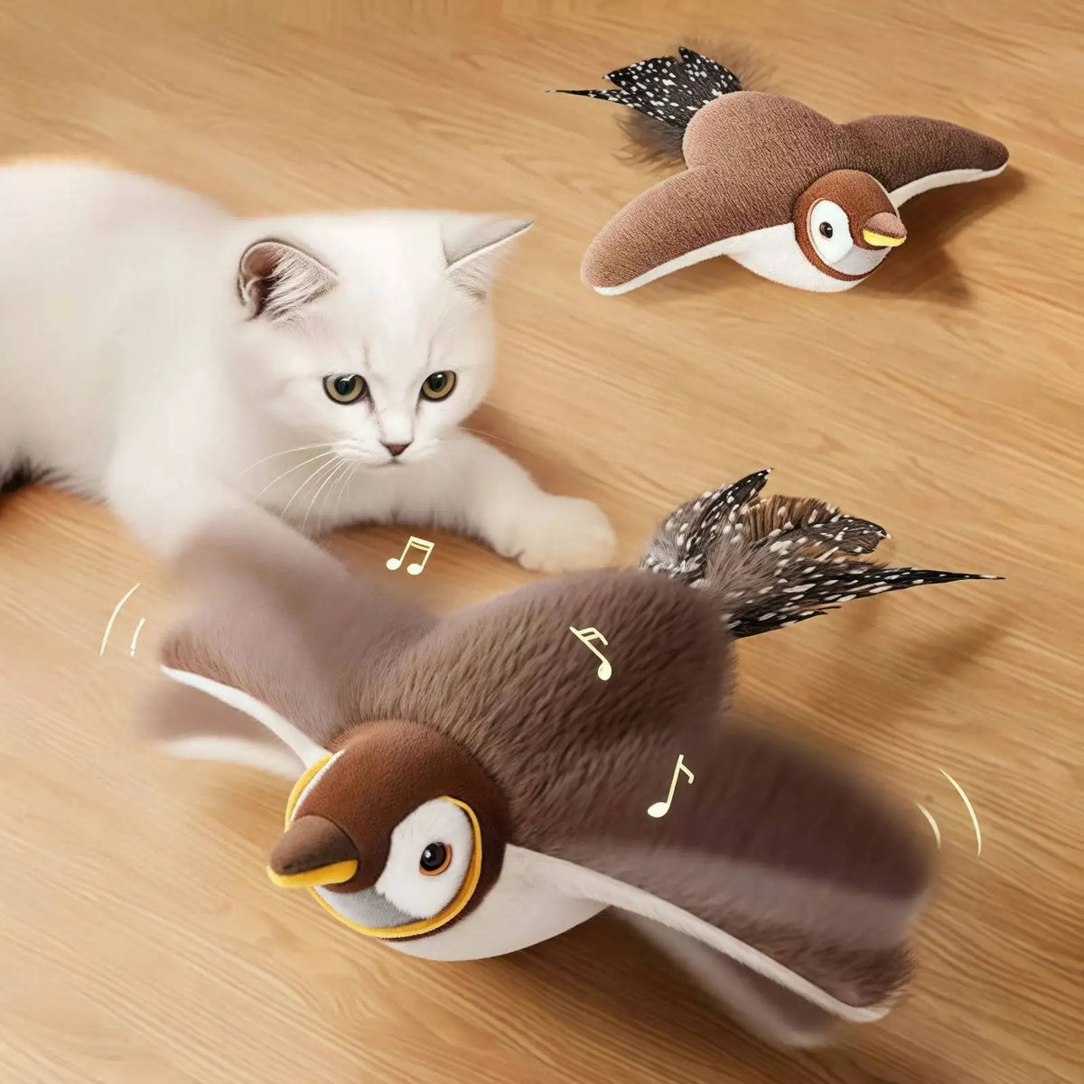Interactive Bird Cat Toy – Chirps, Flaps & Touch-Activated – Rechargeable Plush