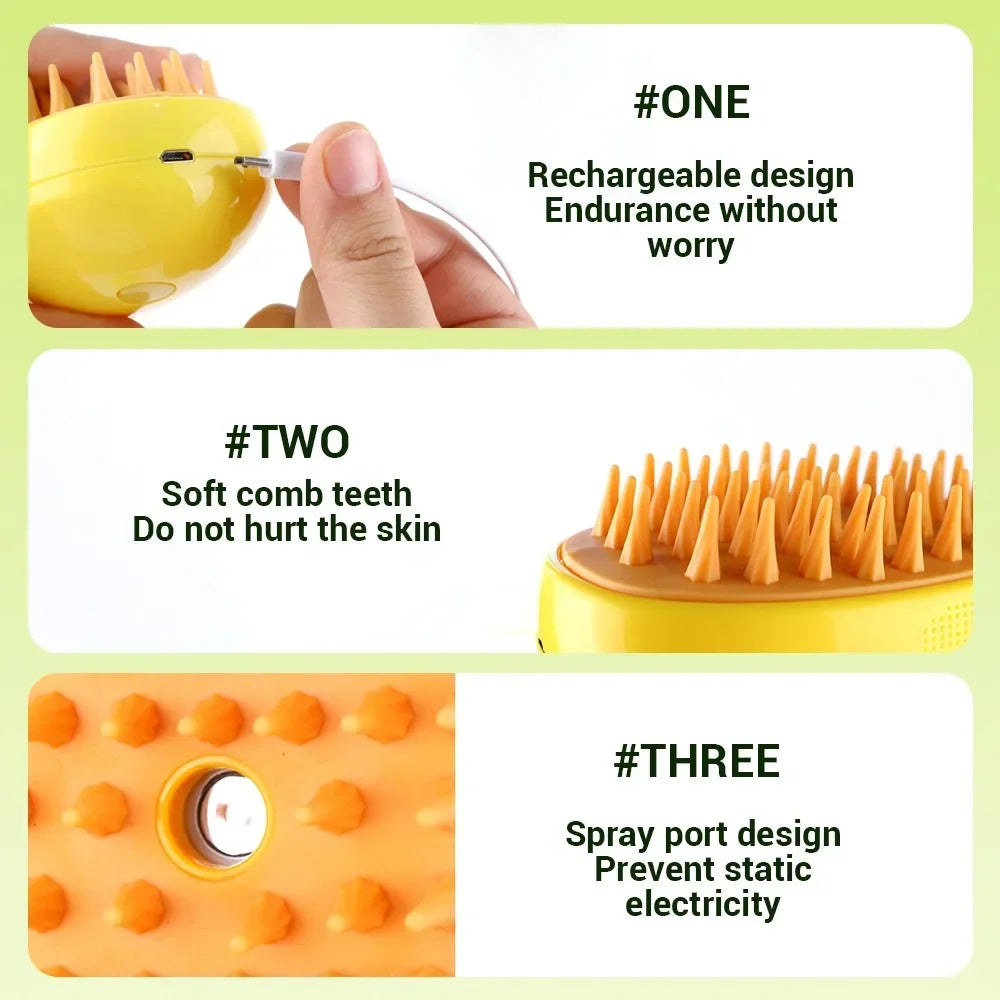 3-in-1 Steam Brush for Cats & Dogs – Grooming, Massage & Steamer