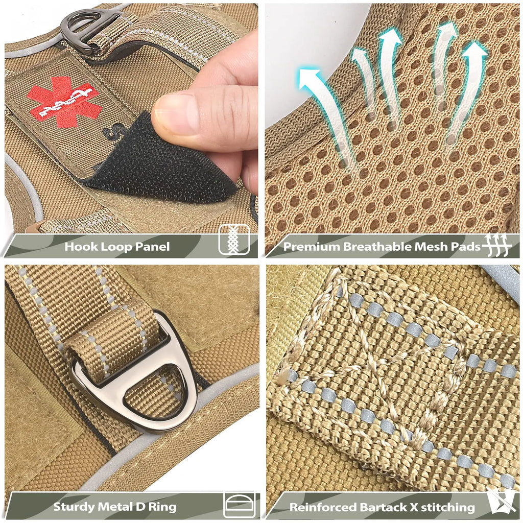 Tactical Military Dog Harness — with Handle, Reflective & Patches Included