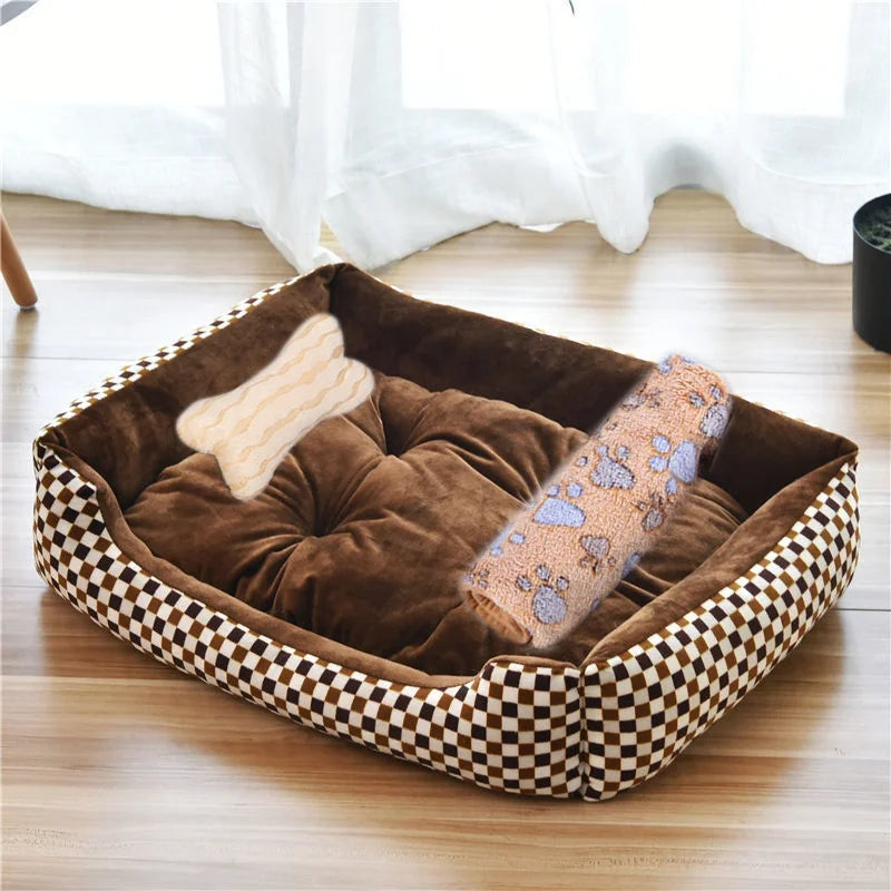 Square Cotton Pet Bed for Dogs & Cats – Warm Nest in Candy Colors