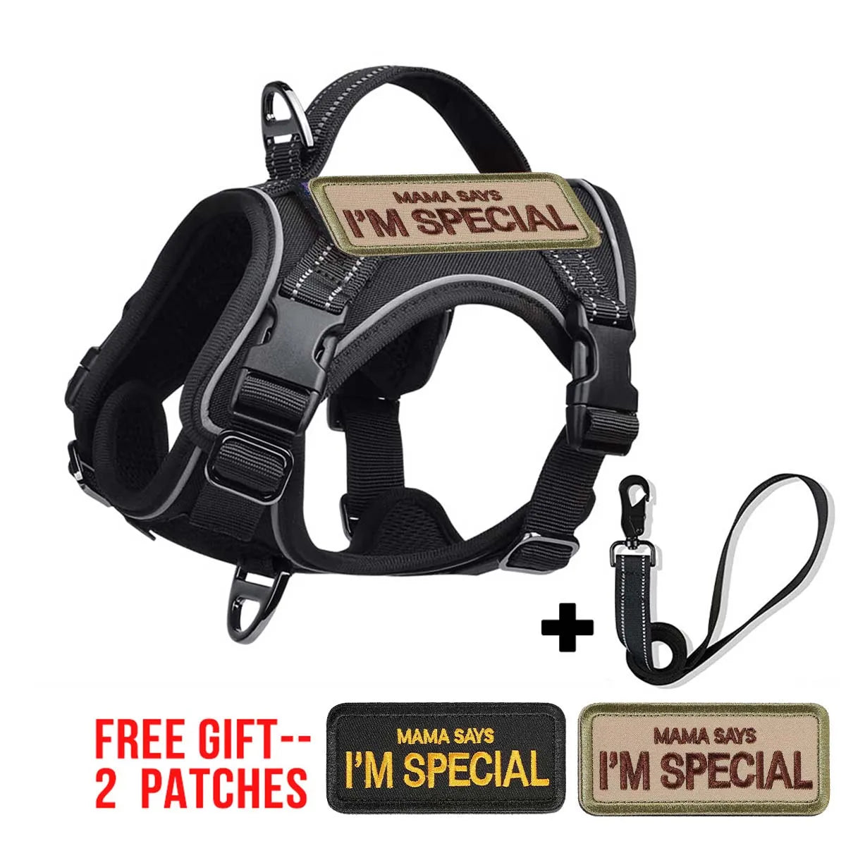 Tactical Military Dog Harness — with Handle, Reflective & Patches Included