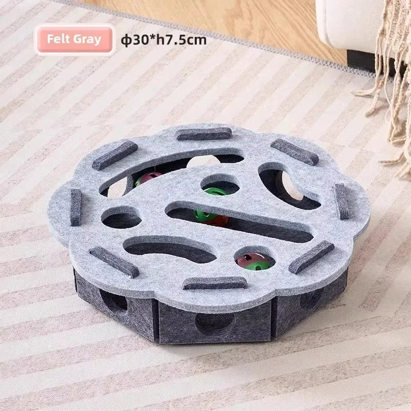Felt Puzzle Box Cat Toy – 3-in-1 Interactive Scratcher, House & Ball Launcher