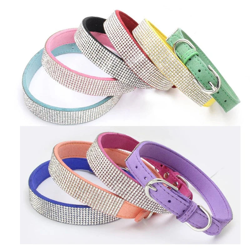 Crystal Rhinestone Dog & Cat Collar — Glamorous Design, 8 Colors & 3 Sizes