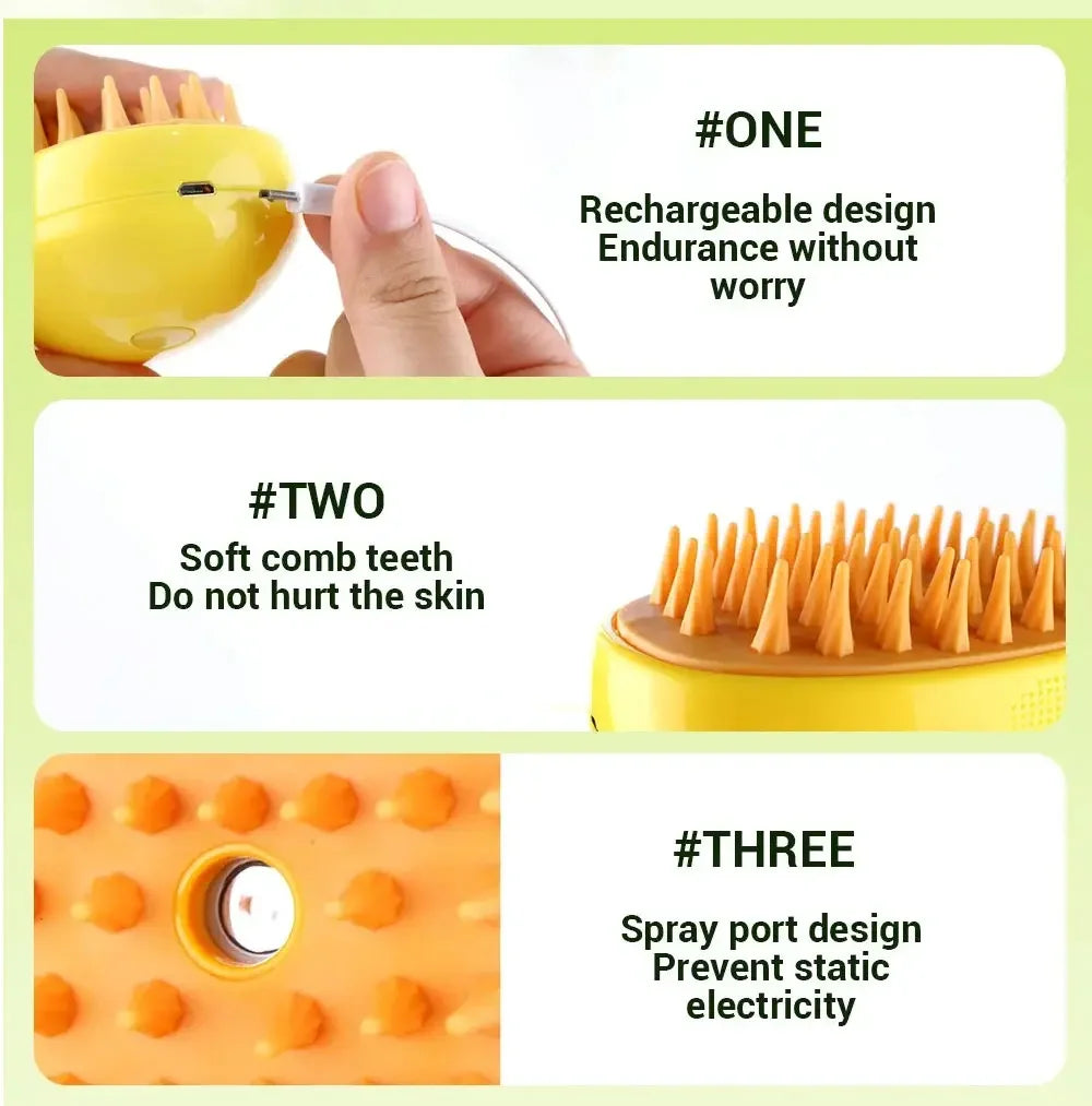 3-in-1 Steam Brush for Cats & Dogs – Grooming, Massage & Steamer