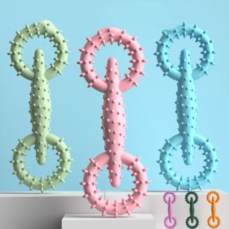 Double Ring Dog Chew Toy – Interactive TPR Rubber for Dental Cleaning & Boredom Relief