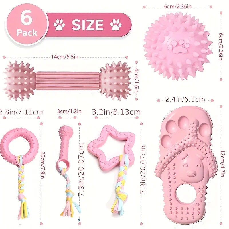 6-Piece Dog Chew Toy Set – Soft Rubber, Dental Cleaning & Perfect Gift