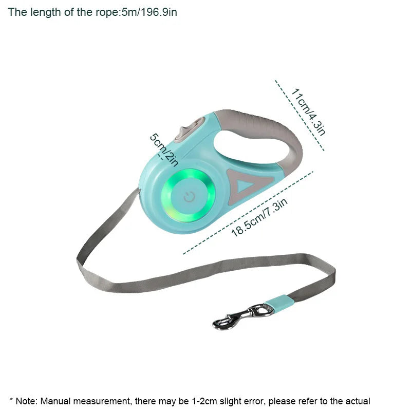 5M Retractable Dog Leash with LED Light — Durable Nylon for Night Walks