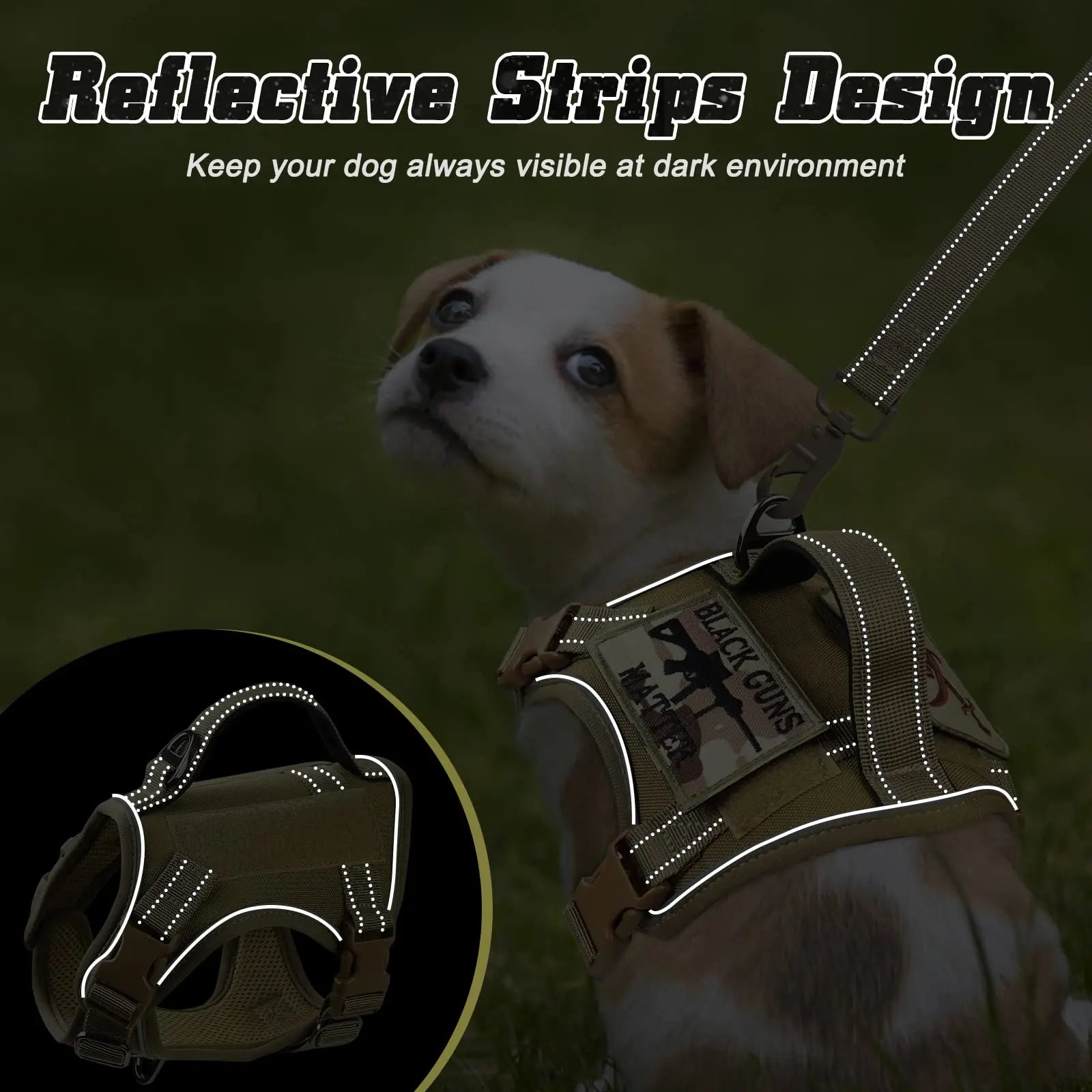 Tactical Military Dog Harness — with Handle, Reflective & Patches Included