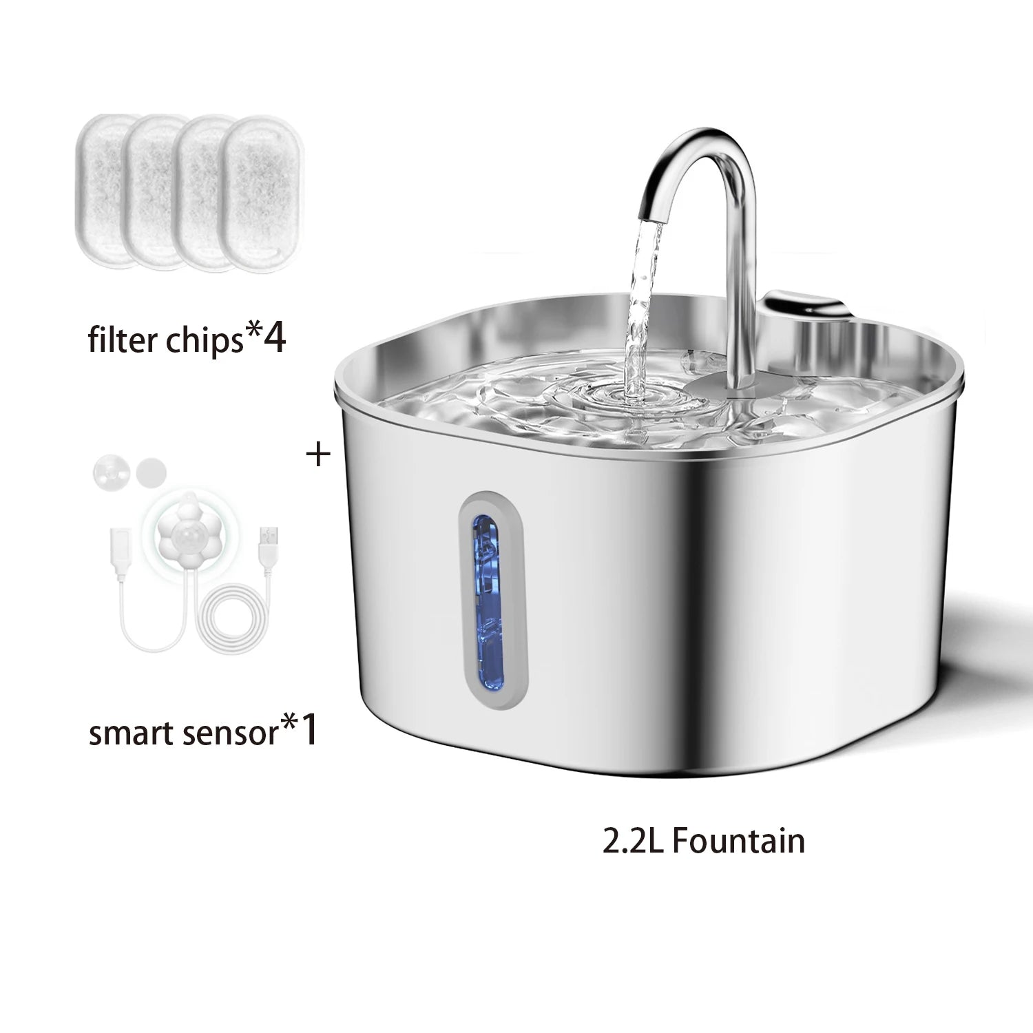 ZYFeeder 2.2L Automatic Pet Water Fountain – Stainless Steel with Sensor & Filters