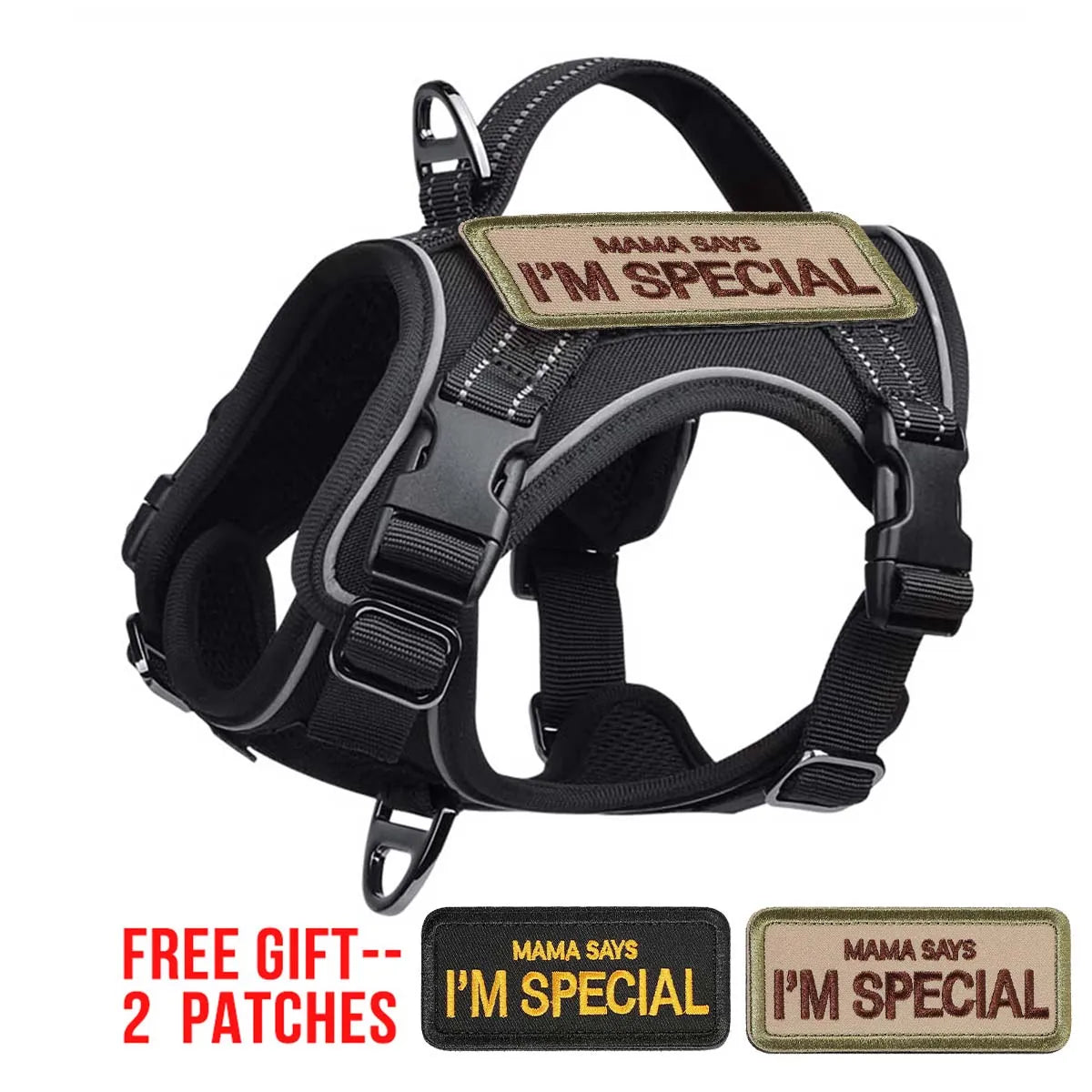 Tactical Military Dog Harness — with Handle, Reflective & Patches Included
