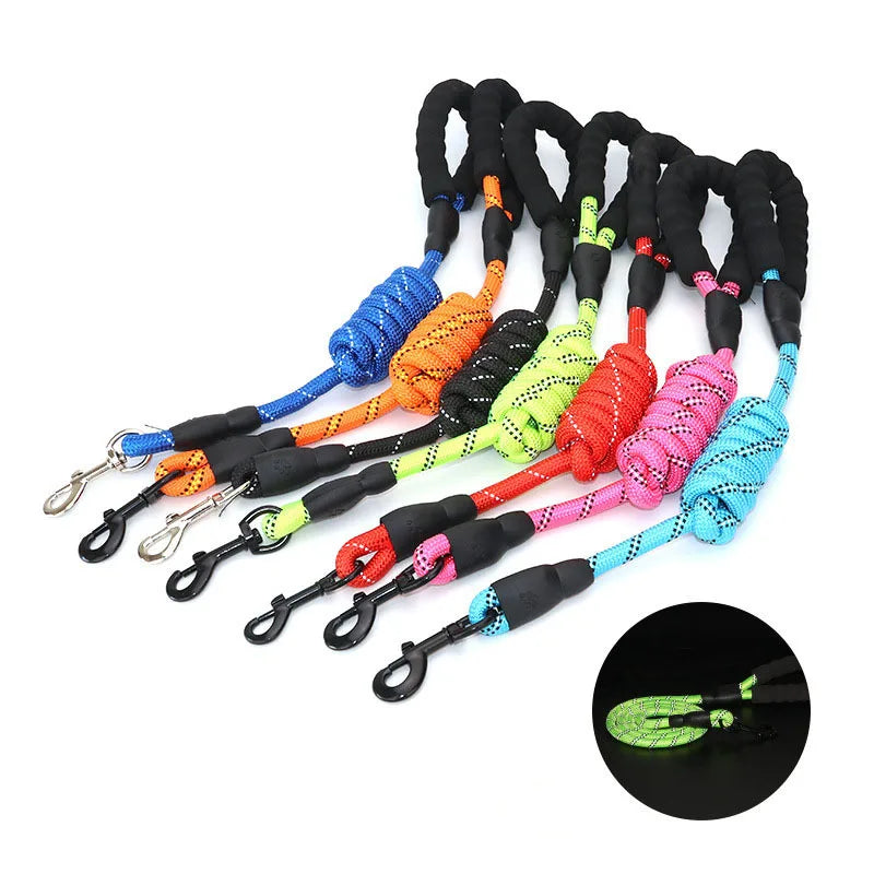 Reflective Dog Leash with Padded Handle — Durable Nylon, 7 Colors, 3 Lengths