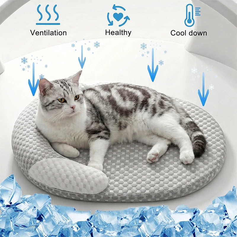 Oval Cooling Pet Bed for Dogs & Cats – Breathable Ice Silk