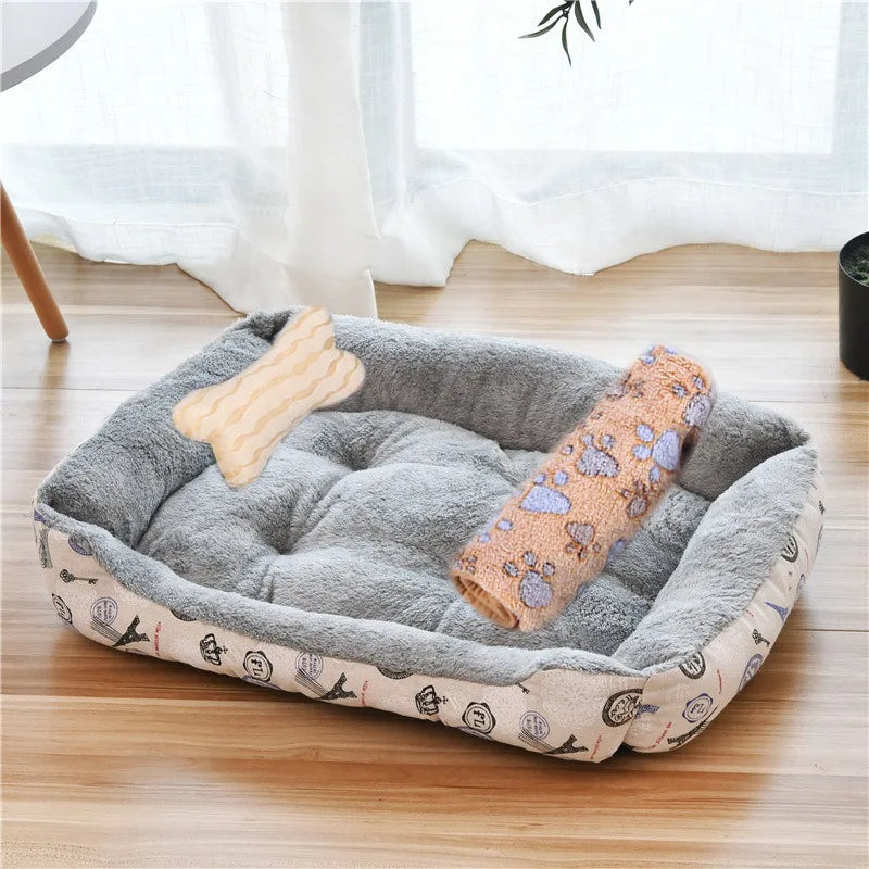 Square Cotton Pet Bed for Dogs & Cats – Warm Nest in Candy Colors