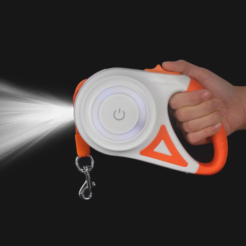 5M Retractable Dog Leash with LED Light — Durable Nylon for Night Walks