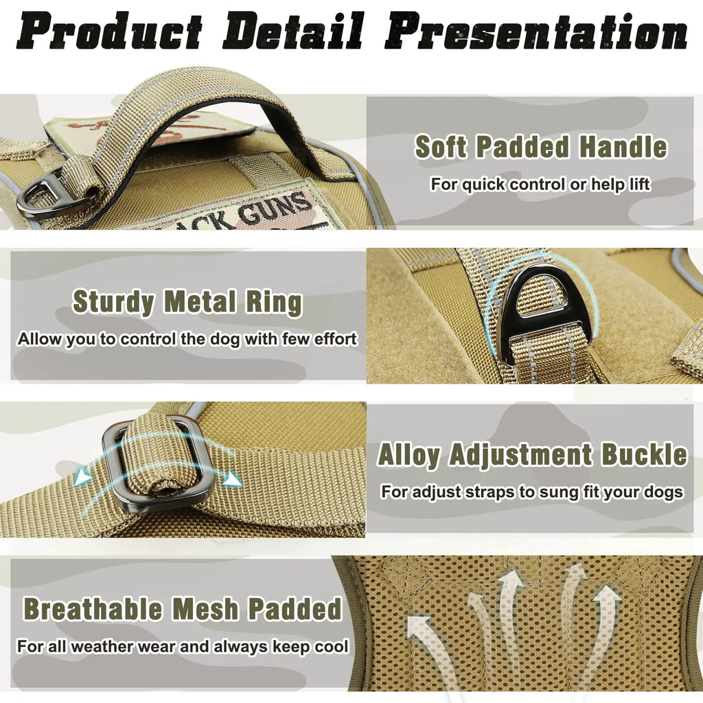 Tactical Military Dog Harness — with Handle, Reflective & Patches Included
