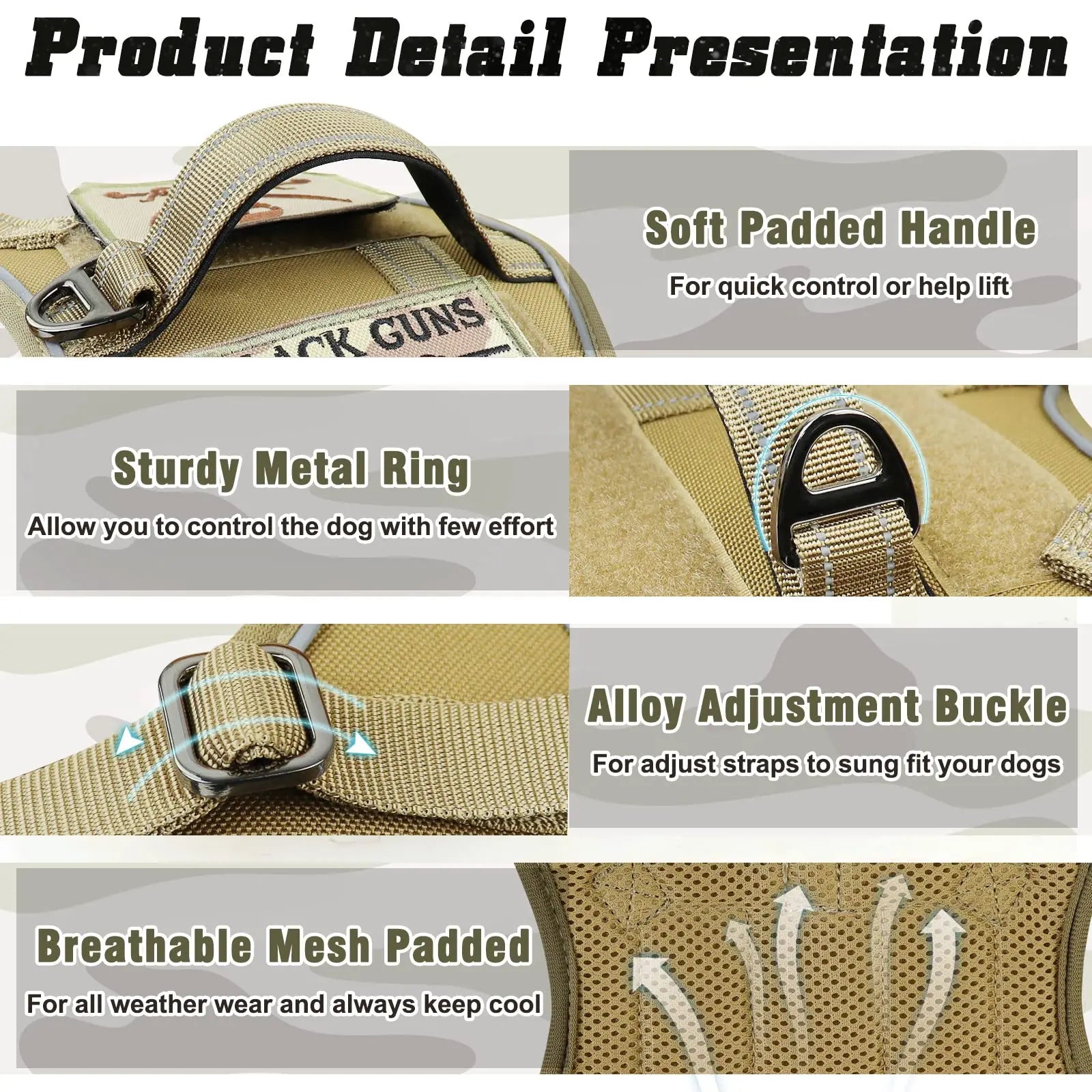 Tactical Military Dog Harness — with Handle, Reflective & Patches Included