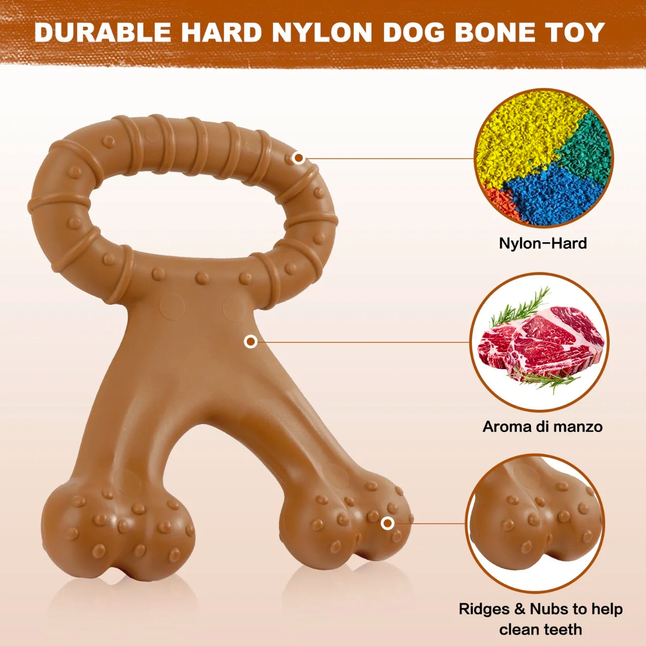 Bone-Shaped Dog Chew Toy – Dual-Sided Dental Cleaning with Beef Flavor