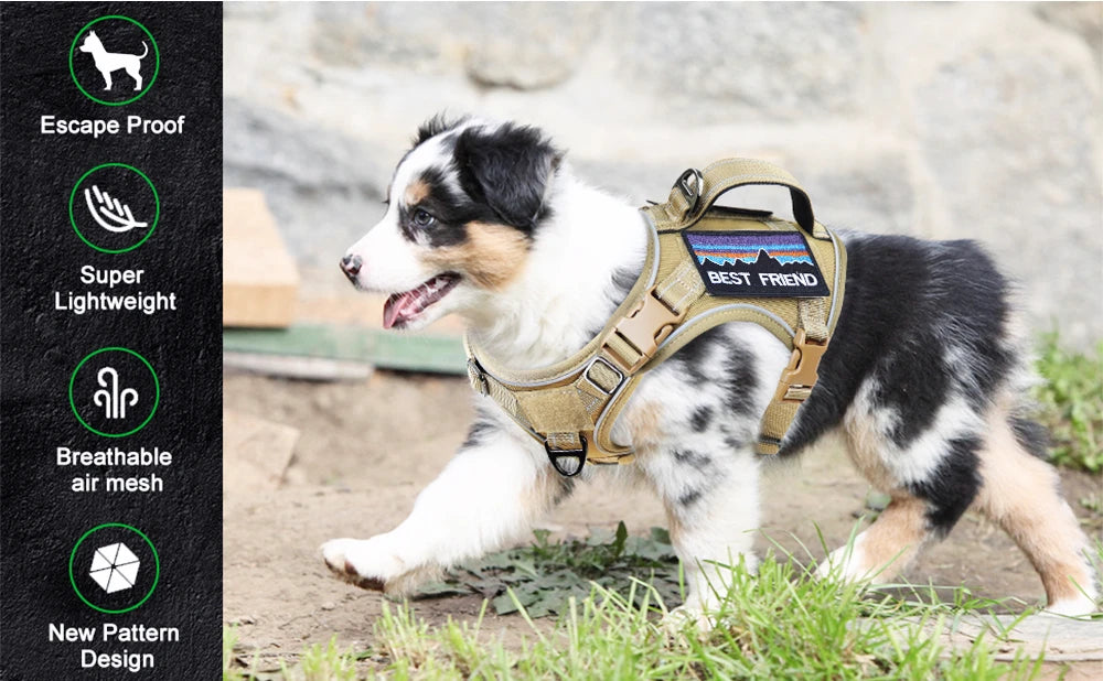 Tactical Military Dog Harness — with Handle, Reflective & Patches Included