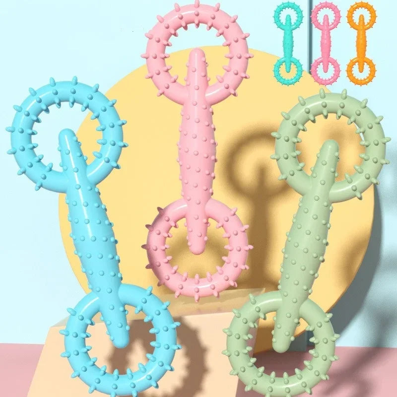 Double Ring Dog Chew Toy – Interactive TPR Rubber for Dental Cleaning & Boredom Relief