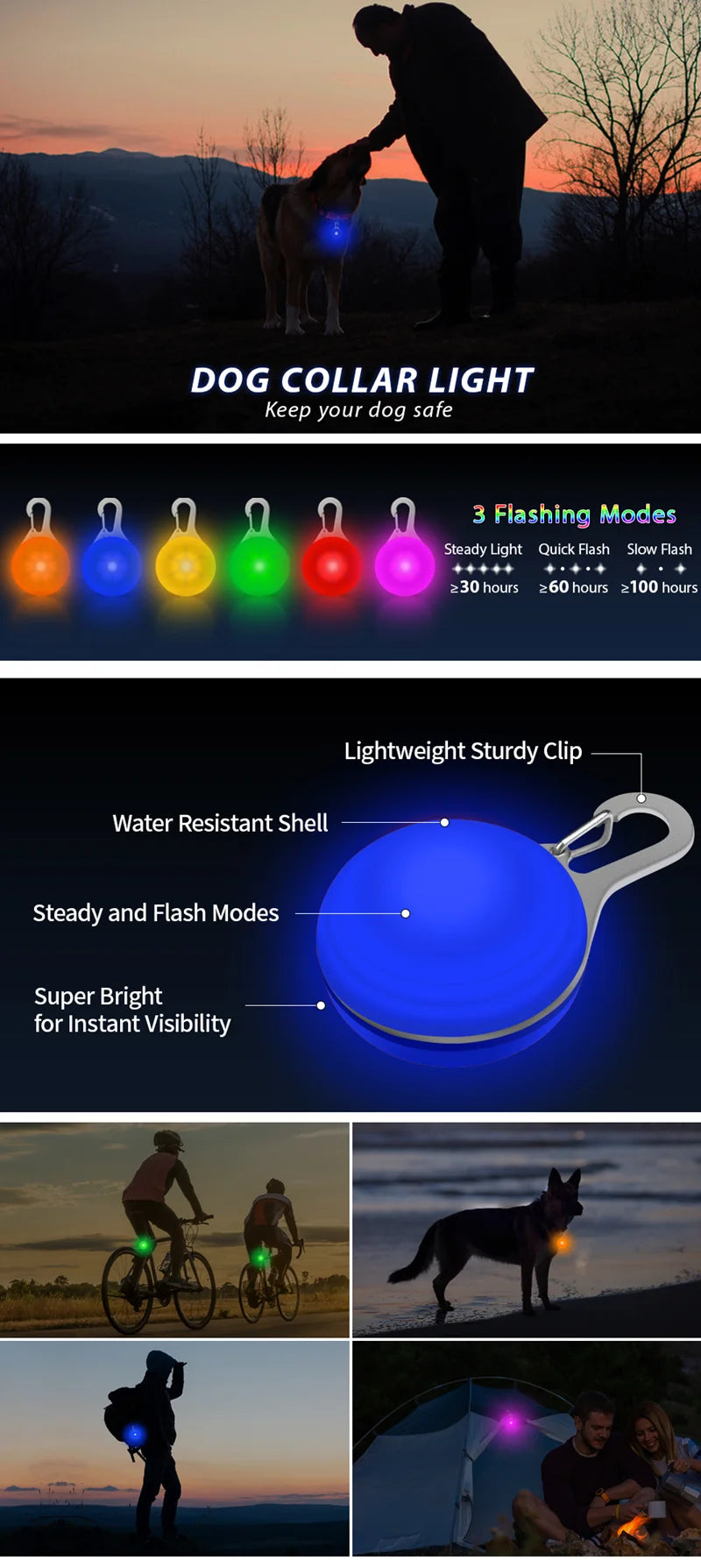 USB Rechargeable LED Dog Collar Pendant — Night Safety Light