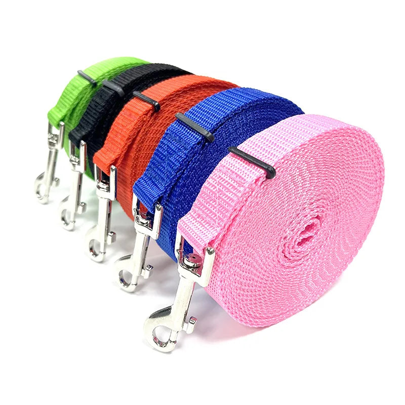Long Training Dog Leash — Reflective Nylon, 6 Colors, 1.2m to 30m