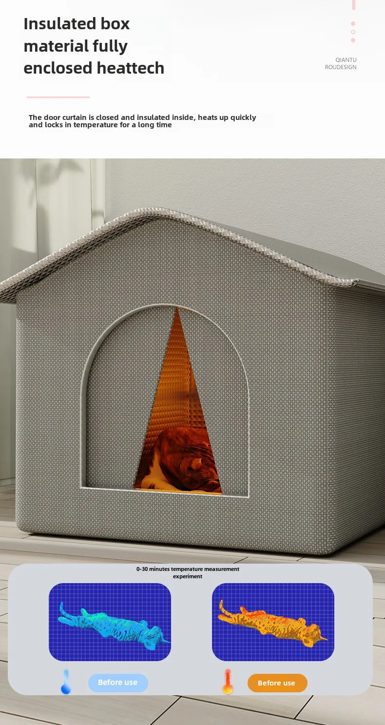 Pet Cave House for Dogs & Cats – Waterproof Foldable Winter Shelter