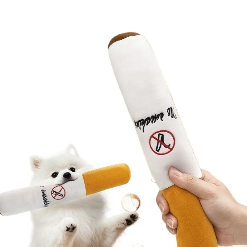 Cigar Plush Squeaky Dog Toy – Funny Interactive Chew Toy – Sizes S & L