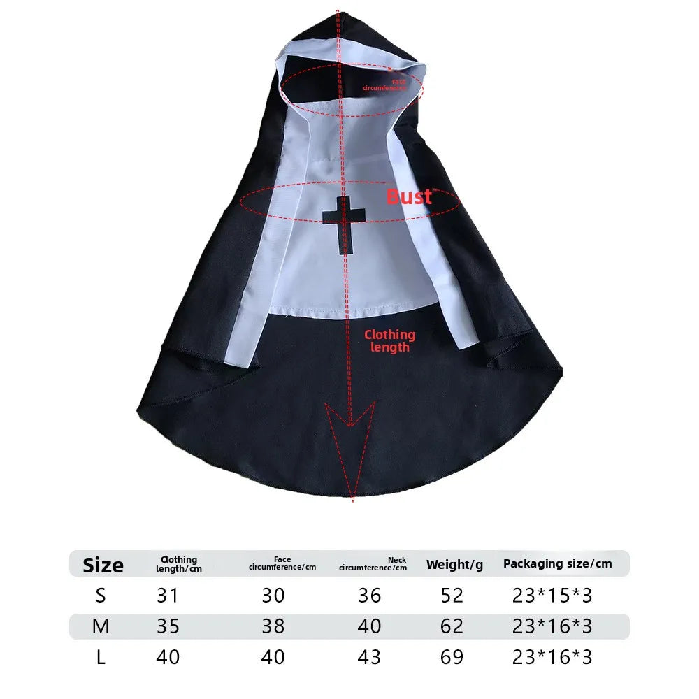 Nun Costume for Dogs & Cats – Halloween Cosplay Outfit with Cross