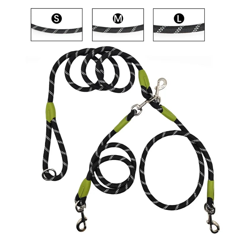 Hands-Free Double Dog Leash for 2 Dogs — Reflective, 360° Swivel, for Walking & Running