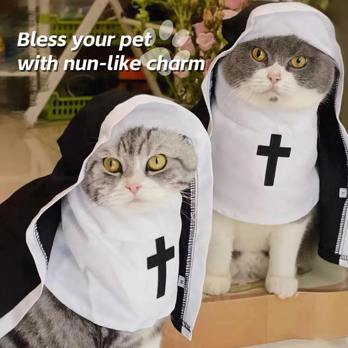 Nun Costume for Dogs & Cats – Halloween Cosplay Outfit with Cross
