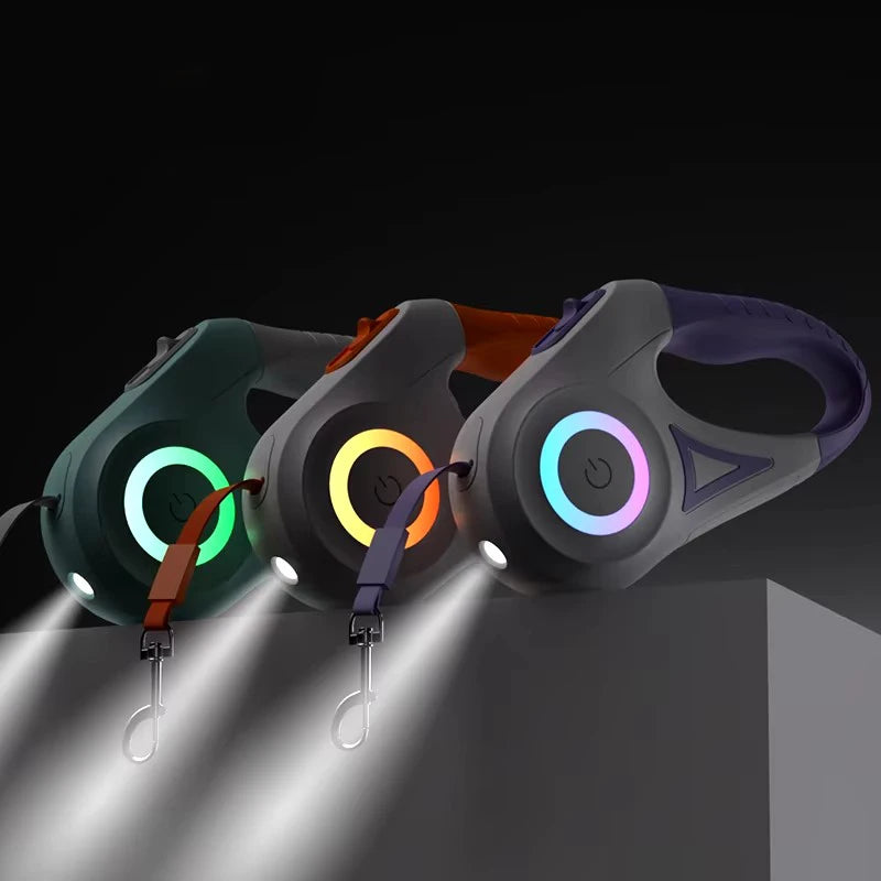 5M Retractable Dog Leash with LED Light — Durable Nylon for Night Walks