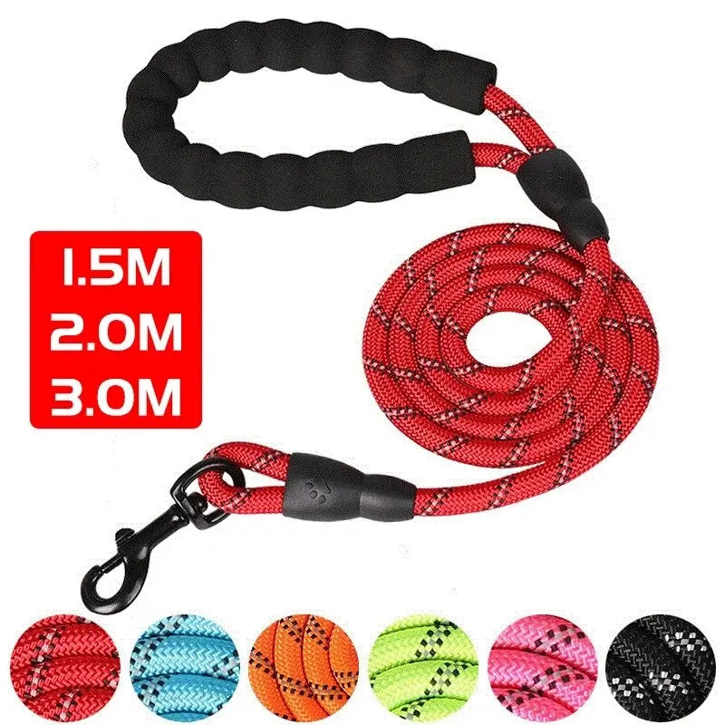 Reflective Dog Leash with Padded Handle — Durable Nylon, 7 Colors, 3 Lengths