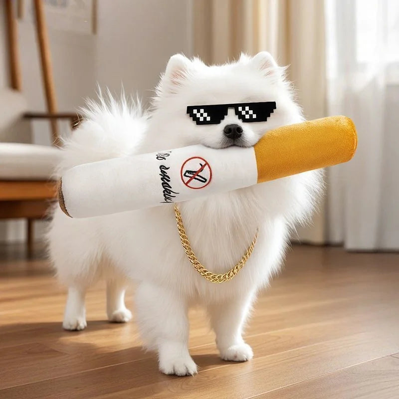 Cigar Plush Squeaky Dog Toy – Funny Interactive Chew Toy – Sizes S & L