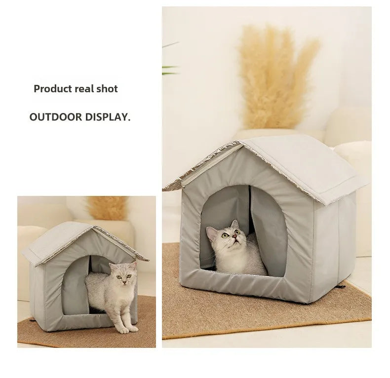 Pet Cave House for Dogs & Cats – Waterproof Foldable Winter Shelter